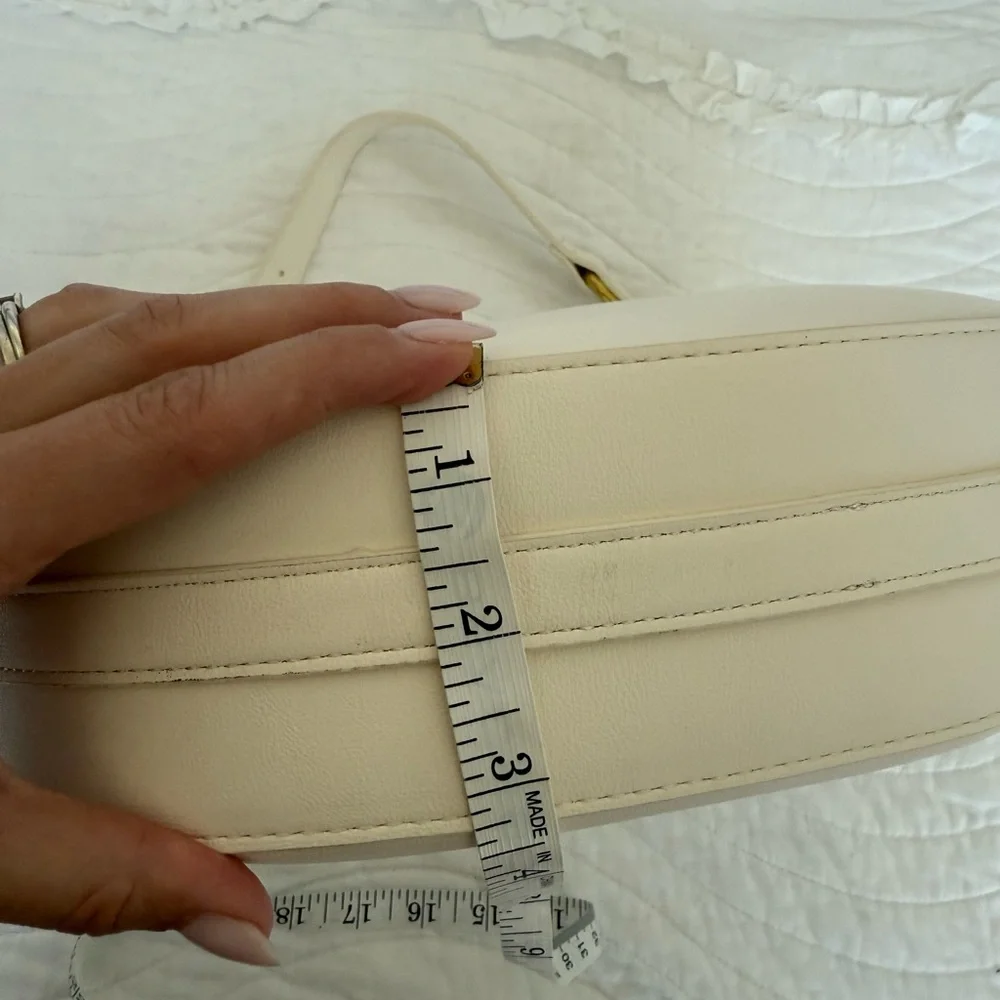 Minimal Cream Crescent Shoulder Bag with Gold Accent - Picture 6 of 6